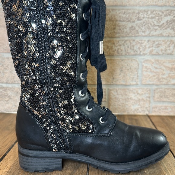 MICHAEL/Michael Kors Marcella Little Girls Black Silver Sequin Zip Lace Boot/13 - Picture 8 of 16